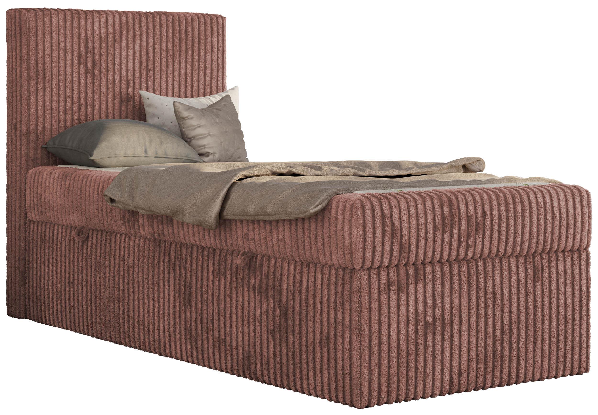 JUGENDBETT TILIO 90/200 - Rosa - H3 - Links Seite - Rosa, Textil (90/200cm) - MKS