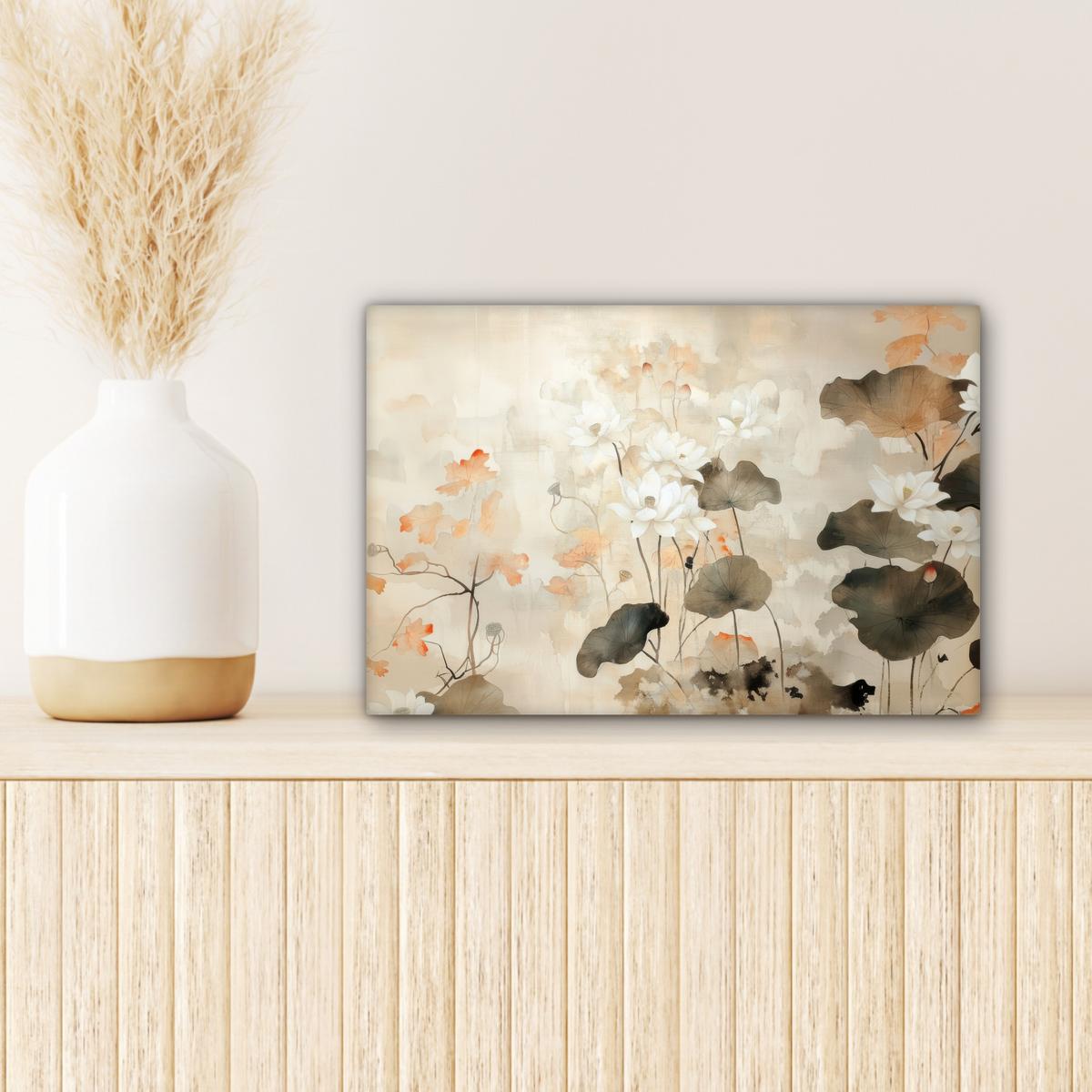 LEINWANDBILD Blumen - Japandi - Wabi sabi Deko Schlafzimmer 30x20 cm - Sandfarben, Textil (30/20cm) - MuchoWow