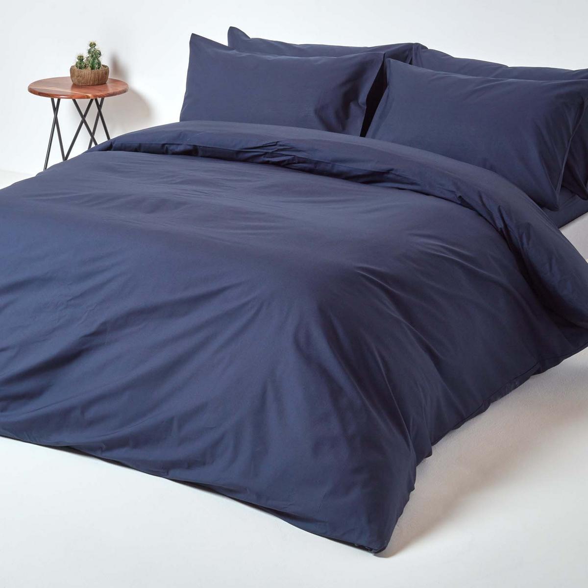BETTLAKEN ohne Gummizug, Ägyptische Baumwolle, Fadendichte 200 - Dunkelblau, Textil (270/300cm) - Homescapes