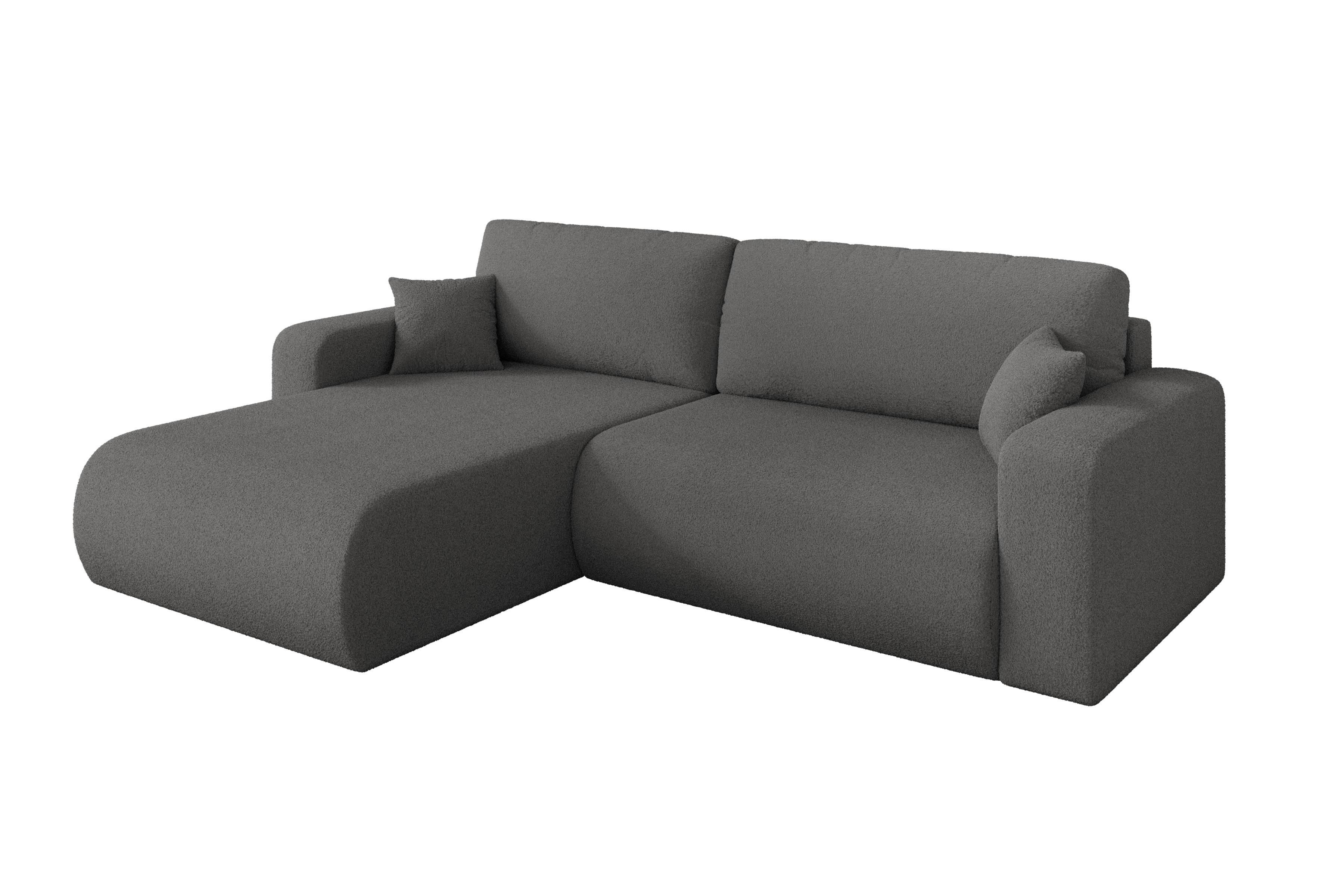 ECKSOFA mit Schlaffunktion Ottomane Links BERY-L 276x193x88 Grau Bouclé - Schieferfarben/Schwarz, Holzwerkstoff/Kunststoff (276/193cm) - ALTDECOR