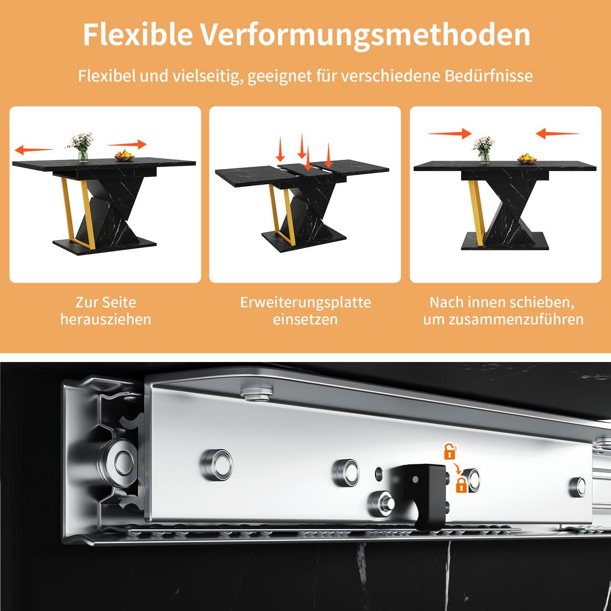 ESSTISCH ausziehbar 110–140 cm in Schwarz Marmor-Optik - Sonoma Eiche, Holzwerkstoff (80/110/76cm) - Urban Meuble