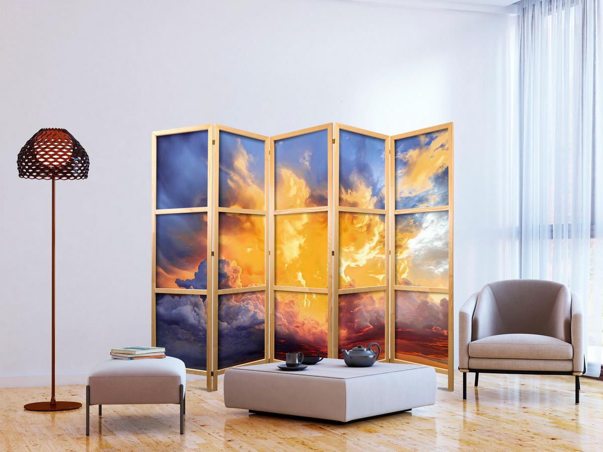PARAVENT Japanischer 5-tlg 225x172 cm Bunte Himmel - Multicolor, Holz/Textil (225/172/3cm) - Muralo