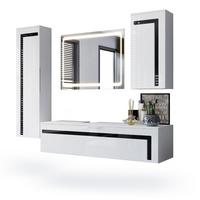 BADMÖBELSET Aloha Absetzungen in Schwarz Hochglanz - Schwarz Hochglanz, Holzwerkstoff (210/185/51cm) - Vladon
