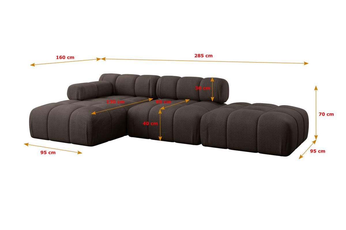ECKSOFA modulares Sofa Lizur-L1 - 285x160x70 cm Braun Velours - Braun, Holzwerkstoff/Textil (285/160cm) - ALTDECOR