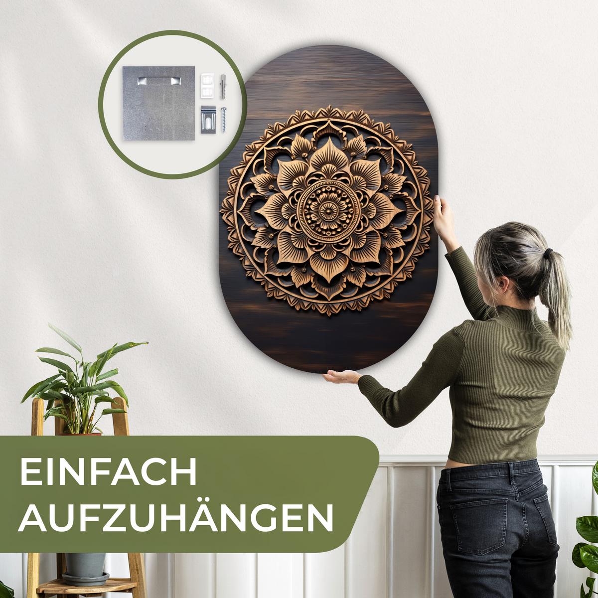 WANDBILD Mandala - Holz - Blumen - Braun Deko Groß 80x120 cm - Gelb, Kunststoff (80/120cm) - MuchoWow