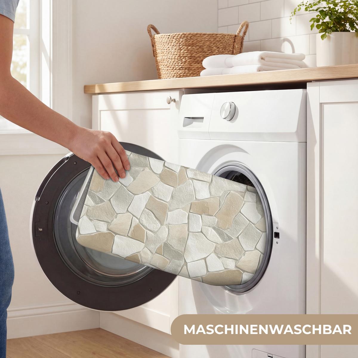 BADEMATTE Mosaik - Steine - Beige 120x60 cm - Beige/Creme, Textil (120/60cm) - OnlyWow