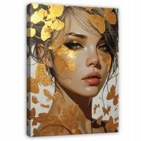 BILDER Frau Gold Abstrakt 100x70 - Multicolor, Holzwerkstoff (70/100cm) - Wallarena