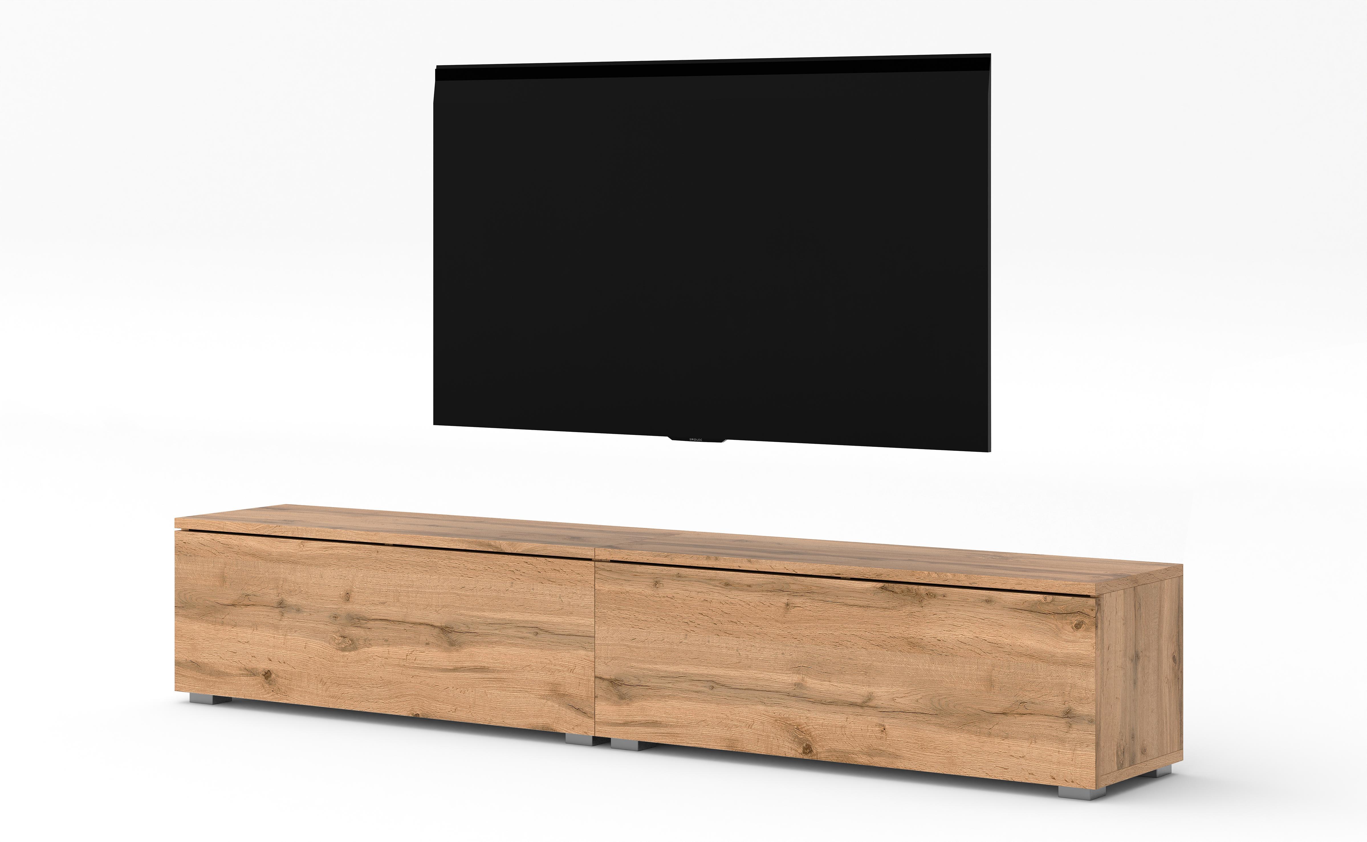LOWBOARD Loriano 2x100 Eiche Wotan 200/36,5/32 cm – Hängend und Stehend - Braun, Holzwerkstoff/Kunststoff (200/36.5/32cm) - AX Living