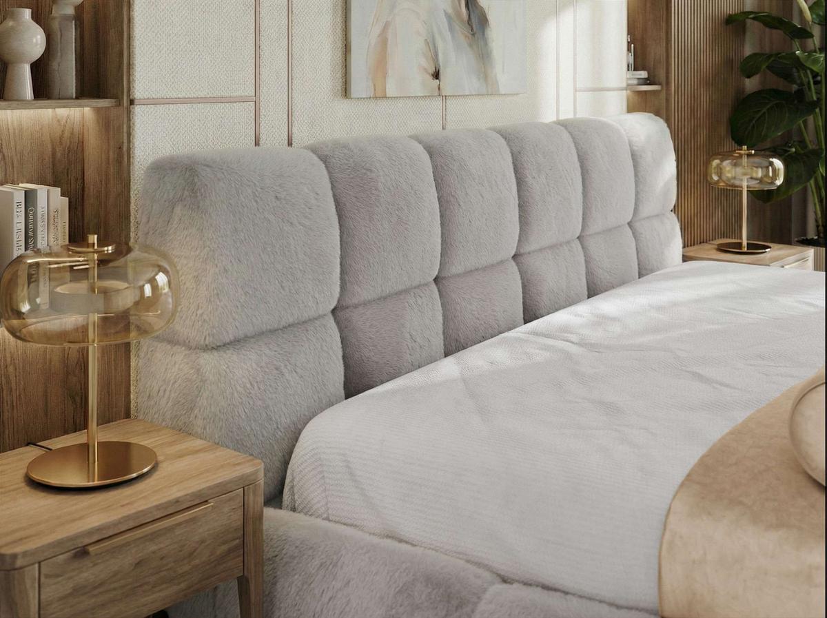 POLSTERBETT NIRA CLASSIC 160/200 - Hellgrau Plüsch - Multipocket-Matratze - Hellgrau, Textil (160/200cm) - MKS