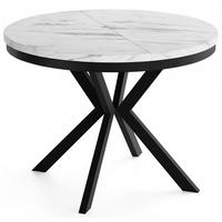 ESSTISCH Ross runder ausziehbarer, Marmor Weiß 120-200/120/76 cm - Ecru/Schwarz, Holzwerkstoff/Metall (120/200/76cm) - WFL GROUP