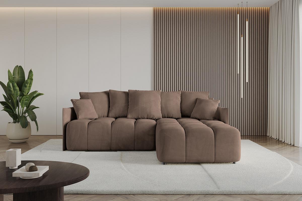 ECKSOFA Ottomane rechts LONLI-L 251x189x68 Braun Velours - Braun, Holzwerkstoff/Kunststoff (189/251cm) - ALTDECOR
