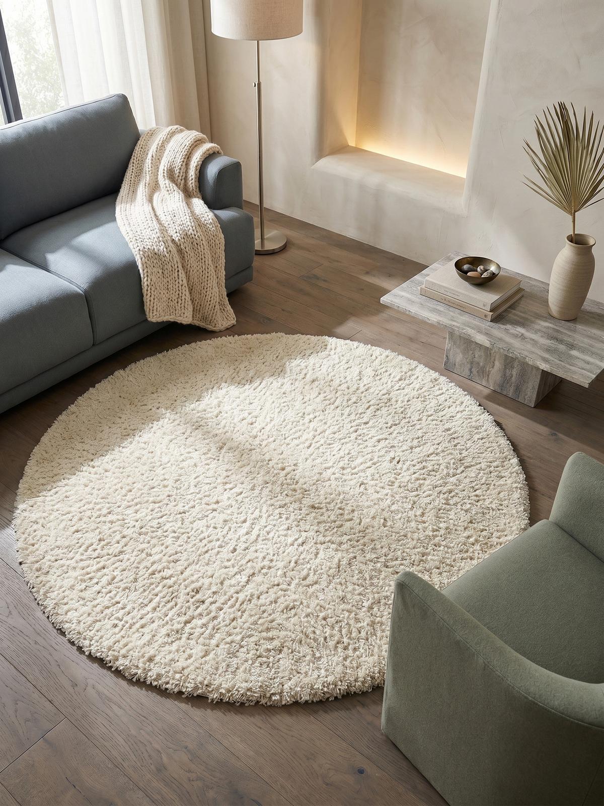 HOCHFLORTEPPICH RHEIN, einfarbig, aus Polypropylen, Creme, Ø 200 cm - Beige, Textil (200/200cm) - KADIMA DESIGN