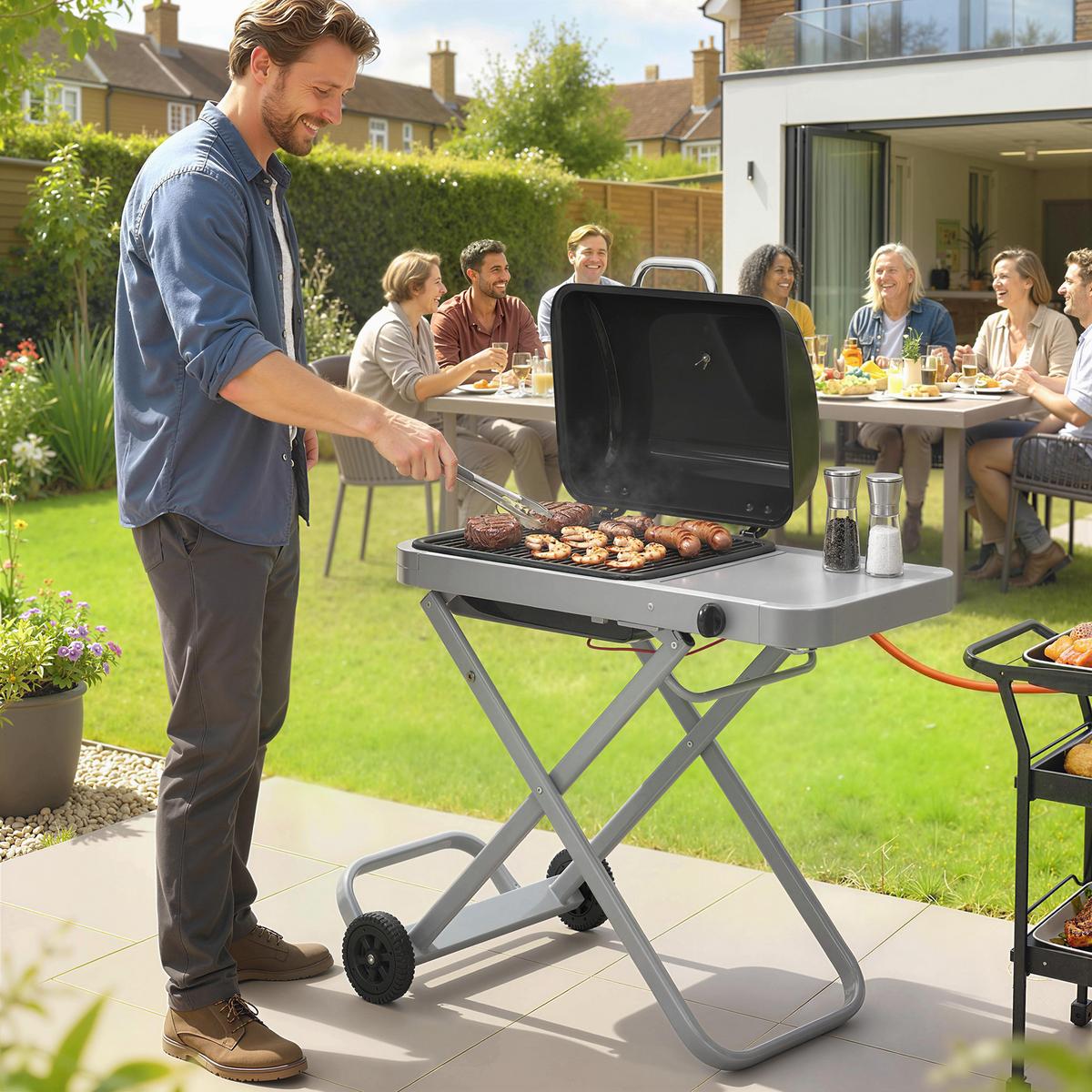 GASGRILL faltbar aus Edelstahl Schwarz - Schwarz, Metall (55/89/109cm) - Outsunny
