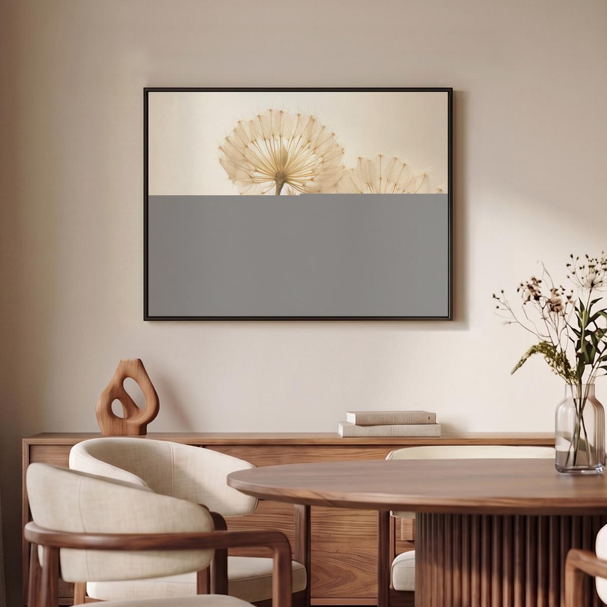 LEINWAND Bilder mit Rahmen - Sonnenlicht - Löwenzahn - Botanisch - Blumen - 70x50 - Creme, Textil (70/50cm) - MuchoWow