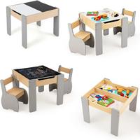 KINDERTISCH mit Stuhl grau(3-tlg) - Grau, Holzwerkstoff (63.5/48/61.5cm) - COSTWAY