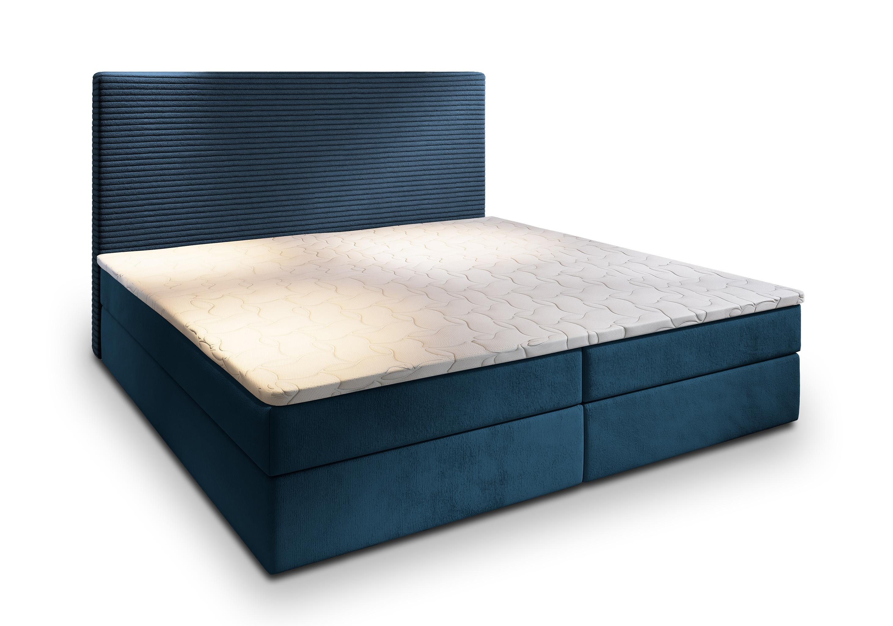 BOXBETT GIARRO 140x200 cm mit Matratze und Topper - Blau - Blau, Holz (140/200cm) - MASSENO