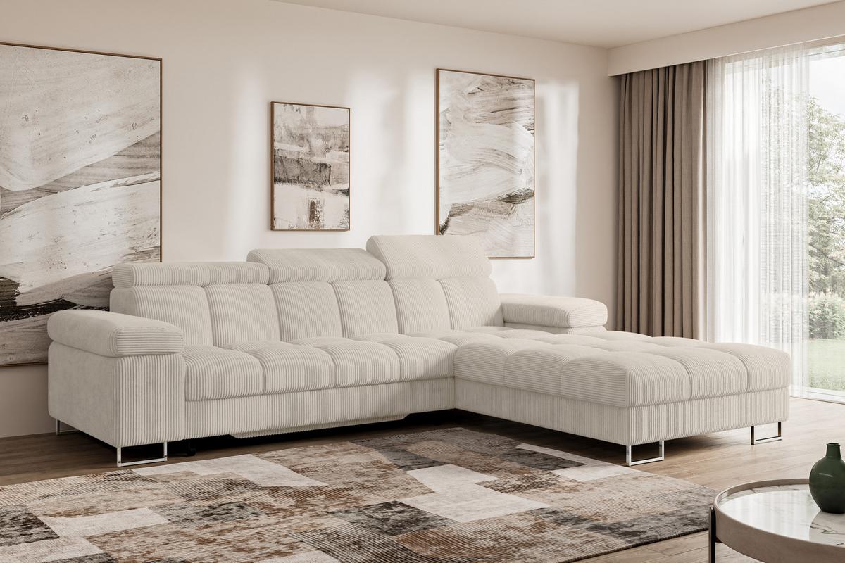 ECKSOFA mit Schlaffunktion Ottomane Rechts COMA L 271x203x79 Beige Cord - Beige, Holzwerkstoff/Textil (203/271cm) - ALTDECOR