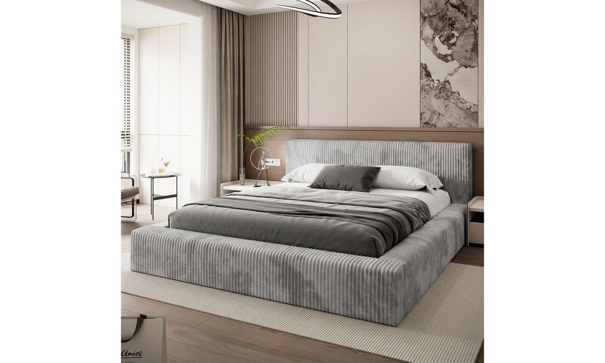 POLSTERBETT TILIA LUX 180x200 cm Tilia 86, 34 Holzlatten, Kopfteil 95 cm - Hellgrau, Textil (180/200cm) - Lookway