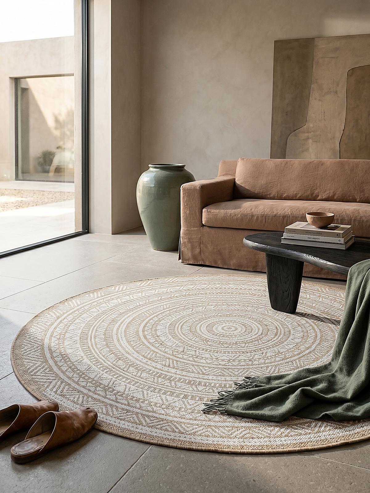 RUNDTEPPICH Orientalisch BORNO Polypropylen Natur 120 x 120 cm - Beige, Textil (120/120cm) - KADIMA DESIGN
