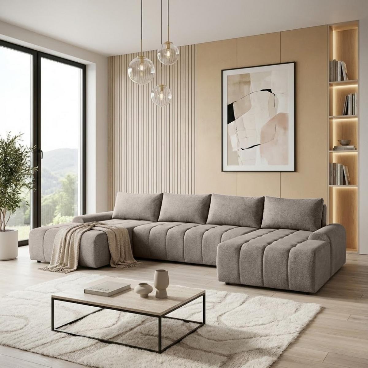 WOHNLANDSCHAFT Costa U Taupe - Taupe/Schwarz, Kunststoff/Textil (367/80/169cm) - Beautysofa