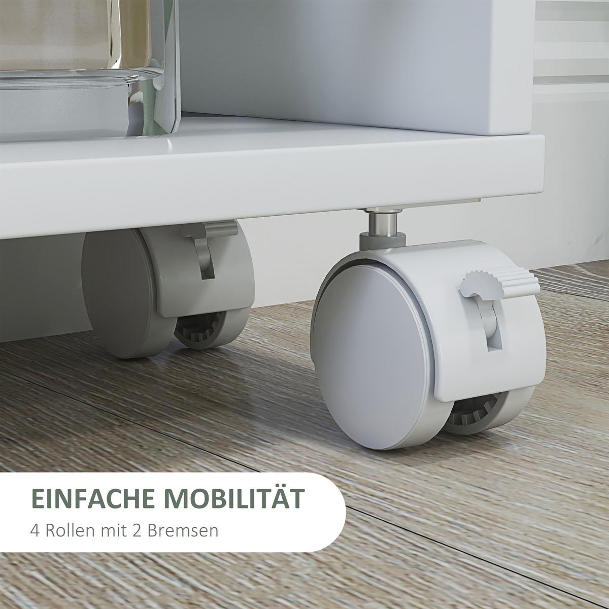ROLLWAGEN, Schmaler Servierwagen mit 4 Etagen, Griffe, für Küche, Weiß - Weiß, Holzwerkstoff (15/91/45cm) - HOMCOM