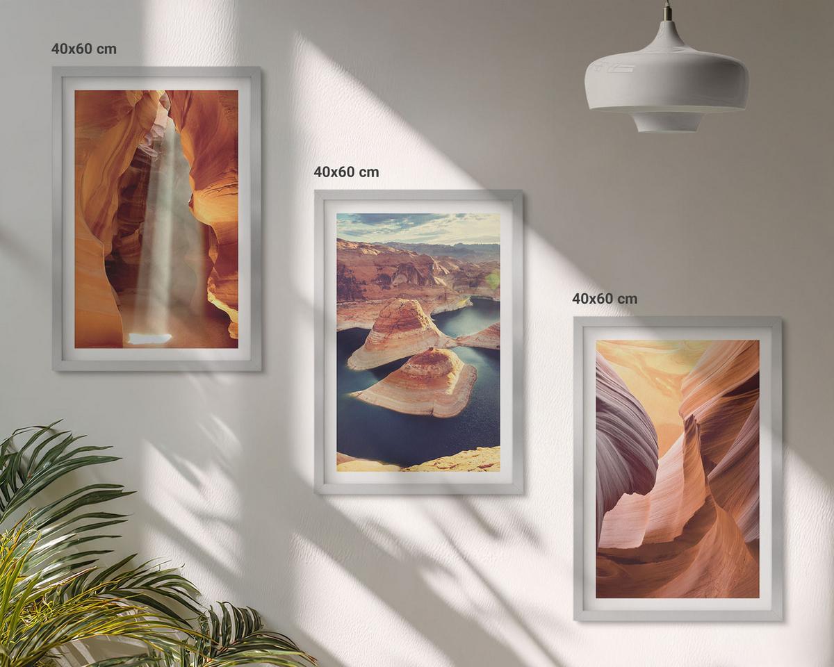 BILDER SET 3er Set - 40x60 cm Silberner Rahmen - Wasserfall in der Schlucht - Silberfarben, Kunststoff (40/60cm) - TULUP