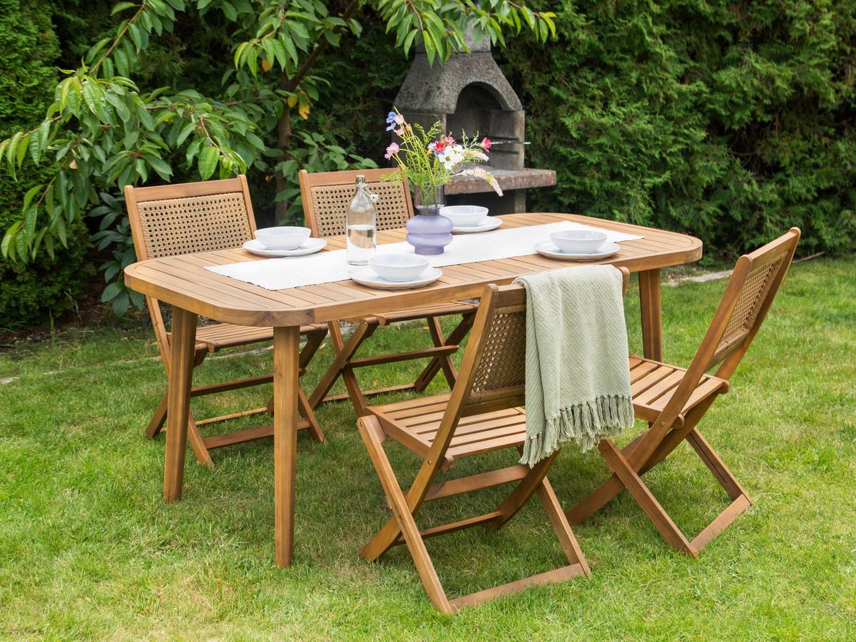 GARTENMÖBEL-SET 4-Sitzer Heller Holzfarbton Paraggi - Hellbraun, Holz - Beliani