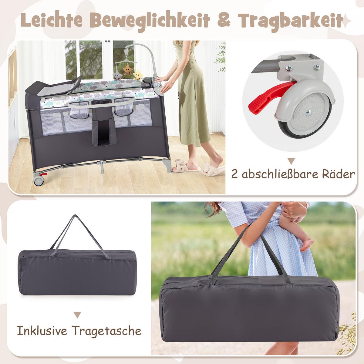 BEISTELLBETT Grau - Grau, Textil - COSTWAY