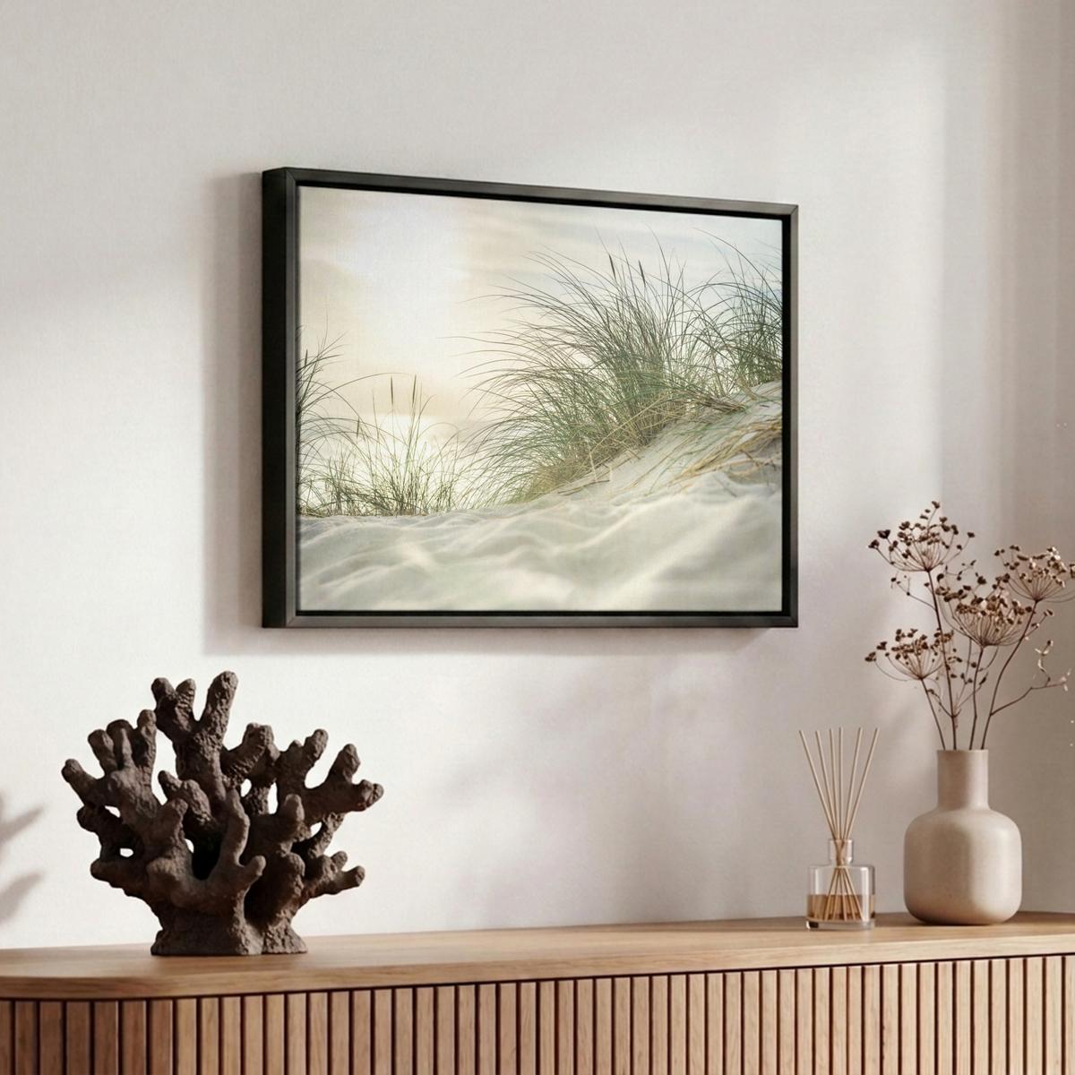 LEINWAND Bilder mit Rahmen - Dünen mit Strandhafer in der Sonne des Nationalparks Schleswig-Holsteinisches Wattenmeer - 30x20 - Creme, Textil (30/20cm) - MuchoWow
