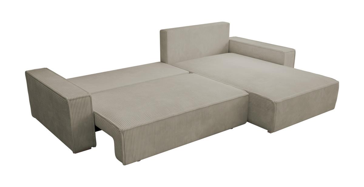 ECKSOFA Alice mit Bettkasten und Schlaffunktion, Cordstoff in L-Form - Beige, Textil (289/184cm)