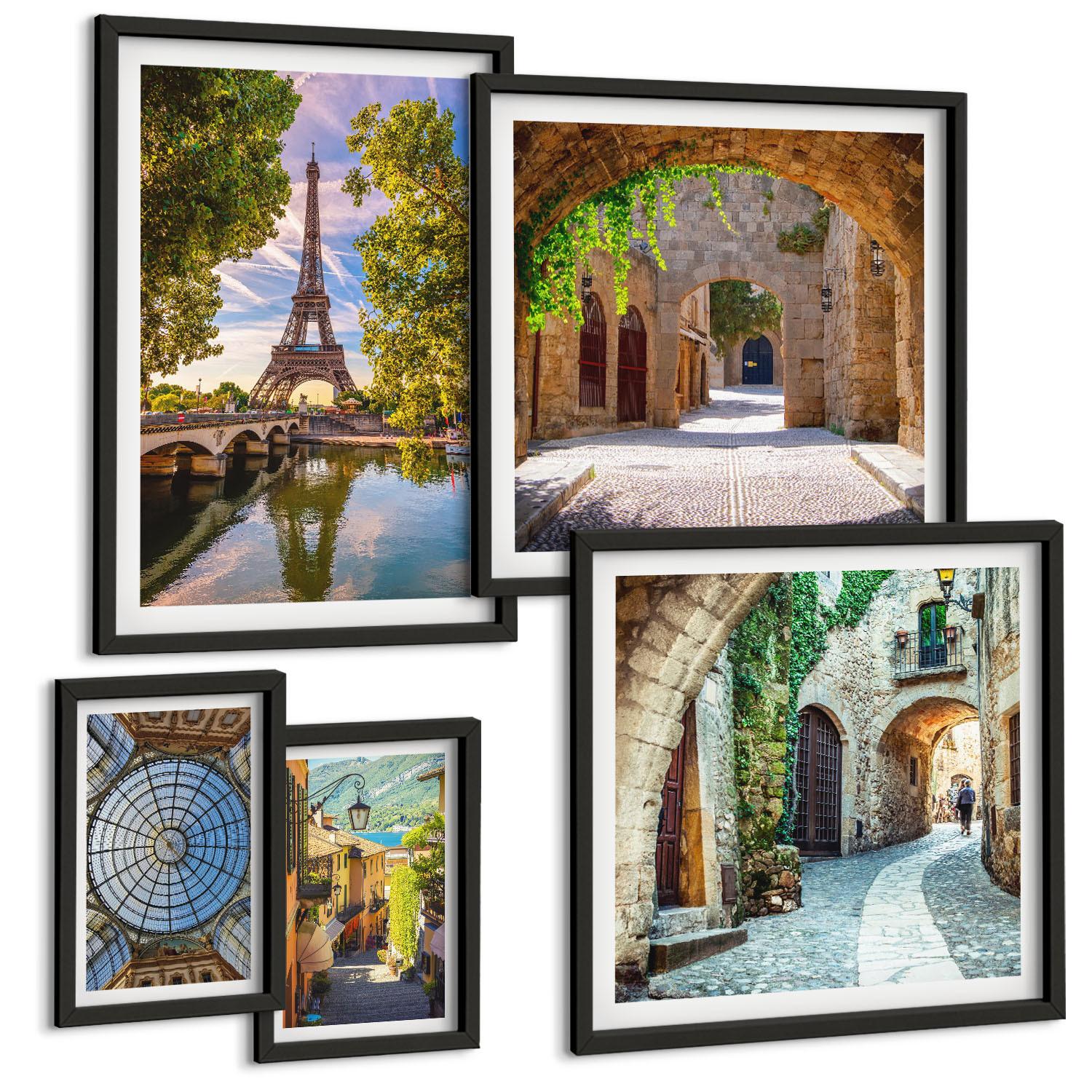 BILDER SET 5er Set - 50x50 cm & 20x30 cm & 40x60 cm Schwarzer Rahmen - Grüne, saftige Blätter - Schwarz, Kunststoff (40/60cm) - TULUP