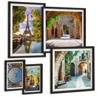 BILDER SET 5er Set - 50x50 cm & 20x30 cm & 40x60 cm Schwarzer Rahmen - Grüne, saftige Blätter - Schwarz, Kunststoff (40/60cm) - TULUP