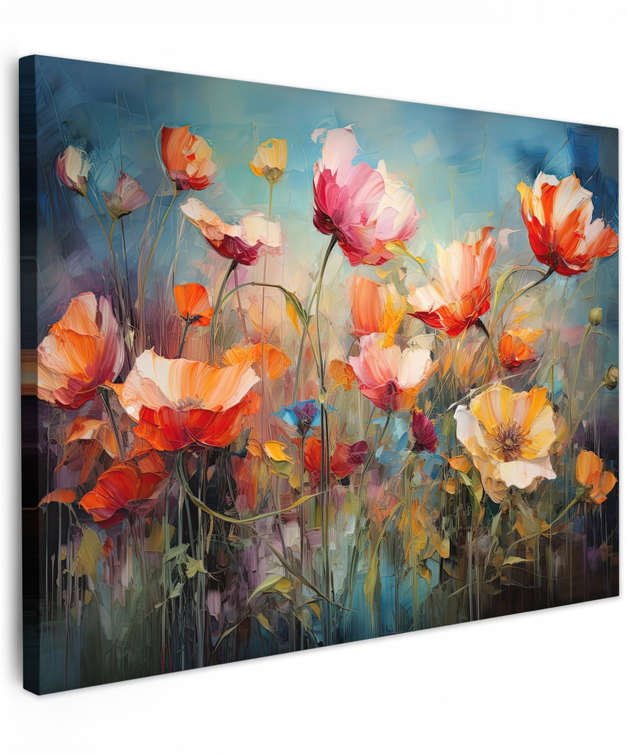 LEINWANDBILD Blumen - Aquarell - Kunst - Botanisch - Natur Wandbild 40x30 cm - Orange, Textil (40/30cm) - MuchoWow