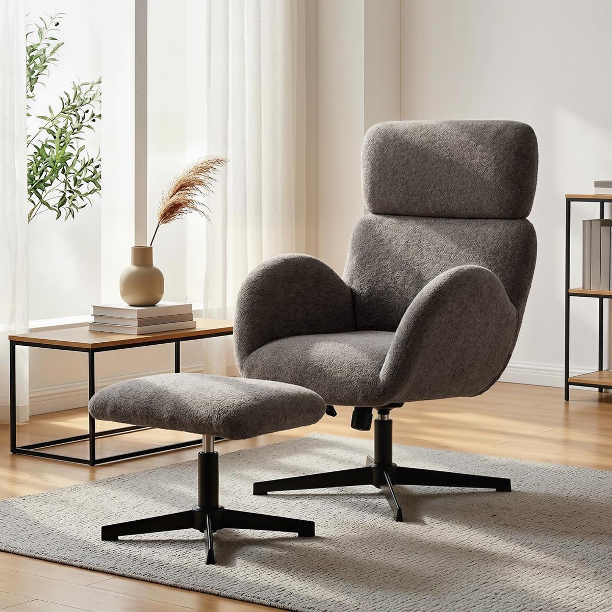 RELAXSESSEL mit Hocker Polyester Grau - Schwarz/Grau, Textil/Metall (70/108/71cm) - HOMCOM