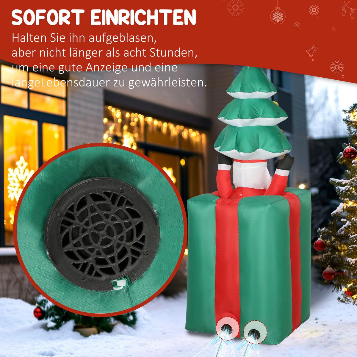 AUFBLASBARER Beweglicher Weihnachtsmann aus Geschenkbox mit Weihnachtsbaum - Multicolor, Textil (67/213/80cm) - Outsunny
