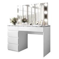 SCHMINKTISCH AURORA II SILVER ELITE mit Spiegel und Beleuchtung - Weiß Hochglanz, Holzwerkstoff (120/78.5/55cm) - Lookway
