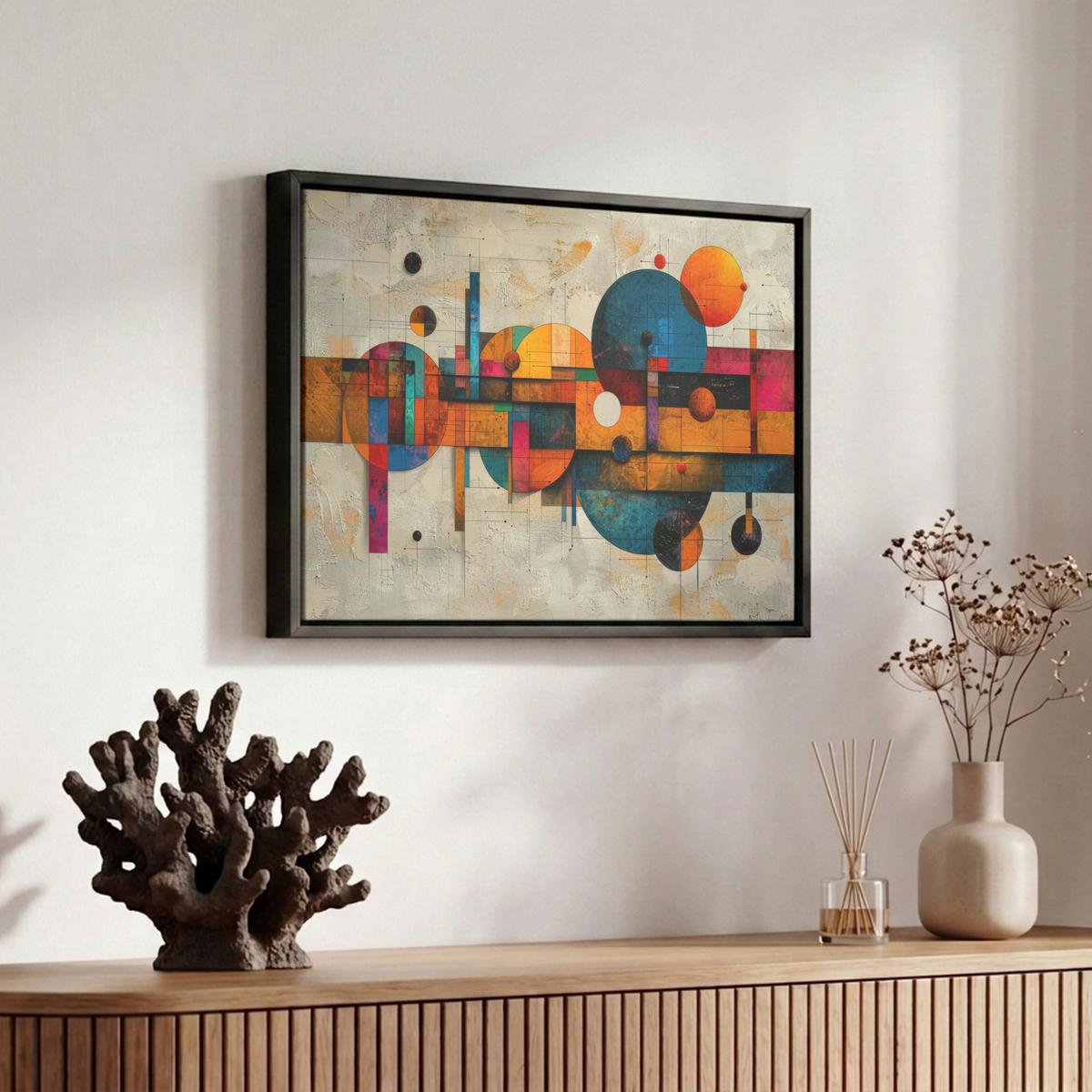 LEINWAND Bilder mit Rahmen - Vintage - Moderne Kunst - Orange - Geometrische Formen - 30x20 - Multicolor, Textil (30/20cm) - MuchoWow