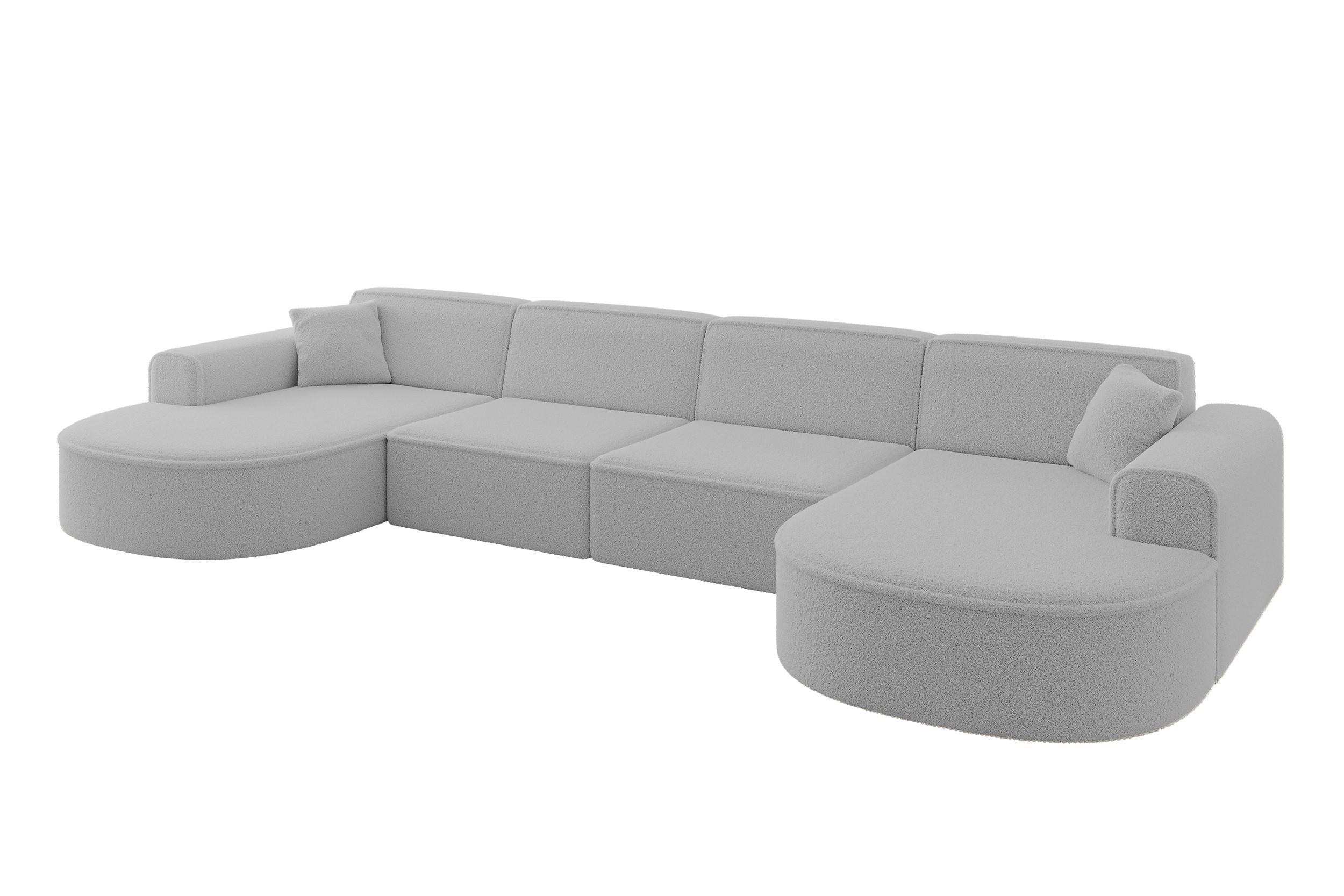 WOHNLANDSCHAFT MARI-U2 - 388x171x79 cm Hellgrau Bouclé - Hellgrau/Schwarz, Holzwerkstoff/Kunststoff (388/79/171cm) - ALTDECOR