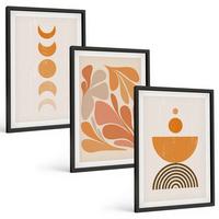 BILDER SET 3er Set - 40x60 cm Schwarzer Rahmen - Abstrakte orange Formen - Schwarz, Kunststoff (40/60cm) - TULUP