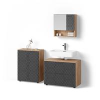 BADMÖBEL-SET Ronco Anthrazit mit Wabenstruktur 3 Teile, mit Unterschrank 80 cm - Anthrazit, Holzwerkstoff (80/58/41cm) - Livinity®
