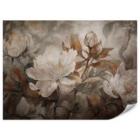 FOTOTAPETE für Wohnzimmer Blumen Blätter Pflanzen Natur Retro Stil 100x70 - Beige/Orange, Papier (100/70cm) - Muralo