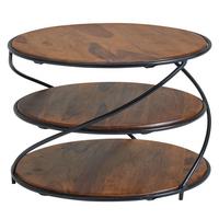 COUCHTISCH aus Sheesham-Massivholz, 58x58 cm, mit 3 Ablageflächen und außergewöhnlichem Design - Schwarz/Braun, Holz/Metall (58/58/40cm) - KADIMA DESIGN