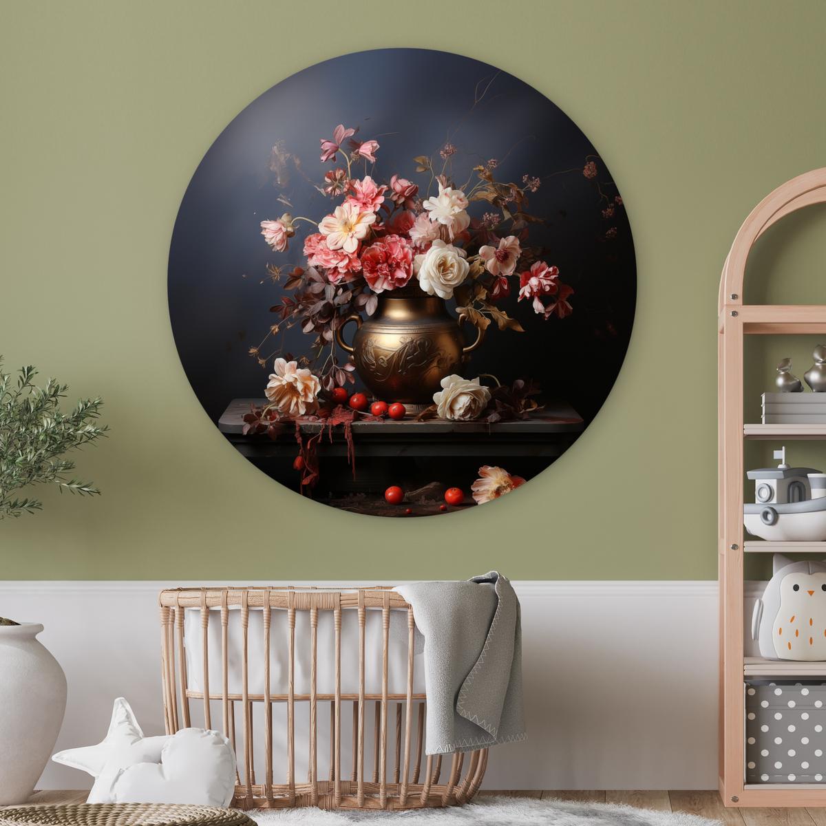WANDBILD Stilleben - Blumen - Rosen - Blumenstrauß - Vase Deko Groß 150x150 cm - Dunkelbraun, Kunststoff (150/150cm) - MuchoWow