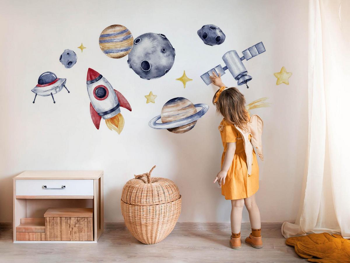 WANDAUFKLEBER 80x117cm - Der Raum des Planeten - Multicolor, Kunststoff (80/117/0.1cm) - Wallfluent