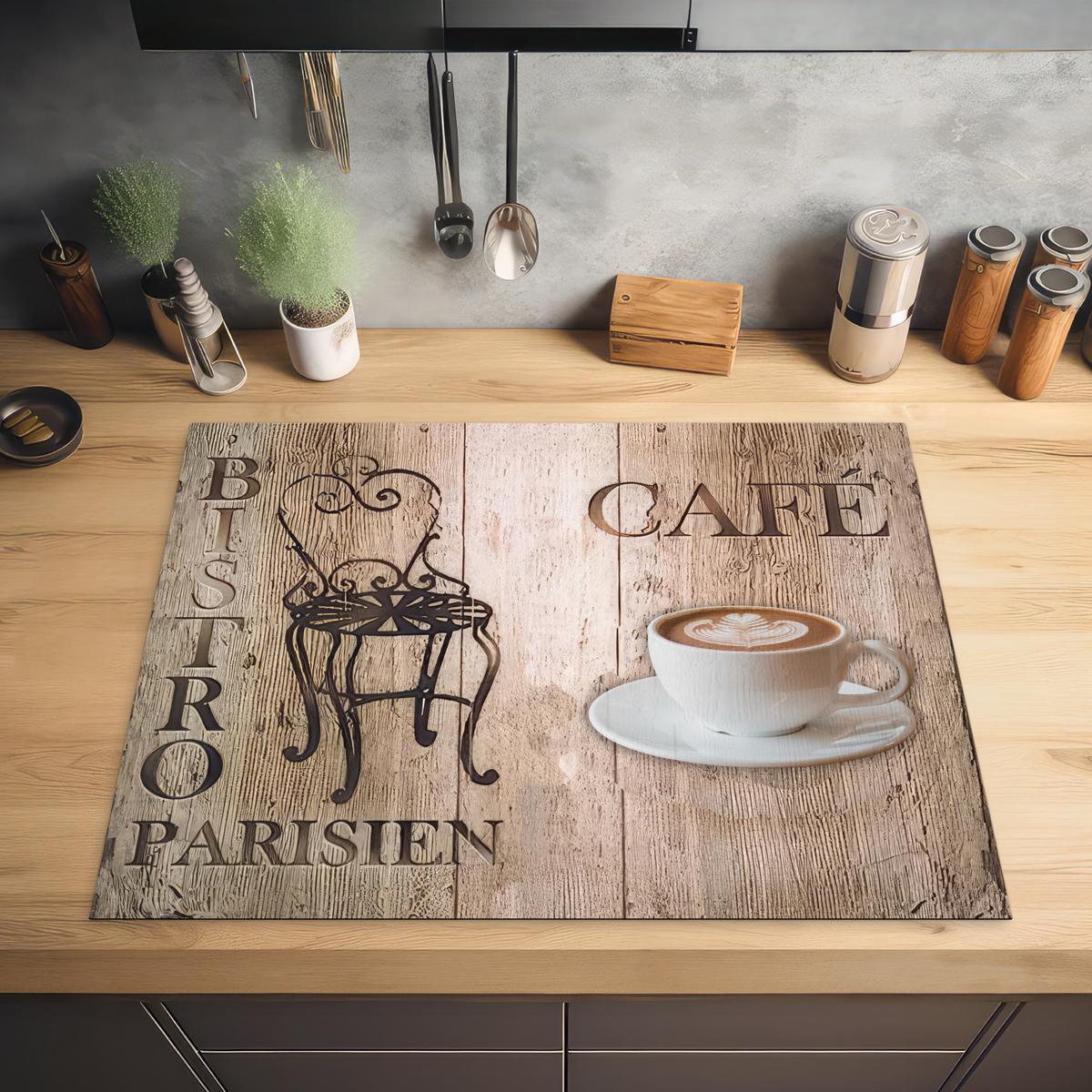HERDABDECKPLATTE Bistro Parisien - Café - Kaffee - Jahrgang Induktionsmatte 77x59 cm - Cappuccino, Kunststoff (77/59/0.2cm) - MuchoWow