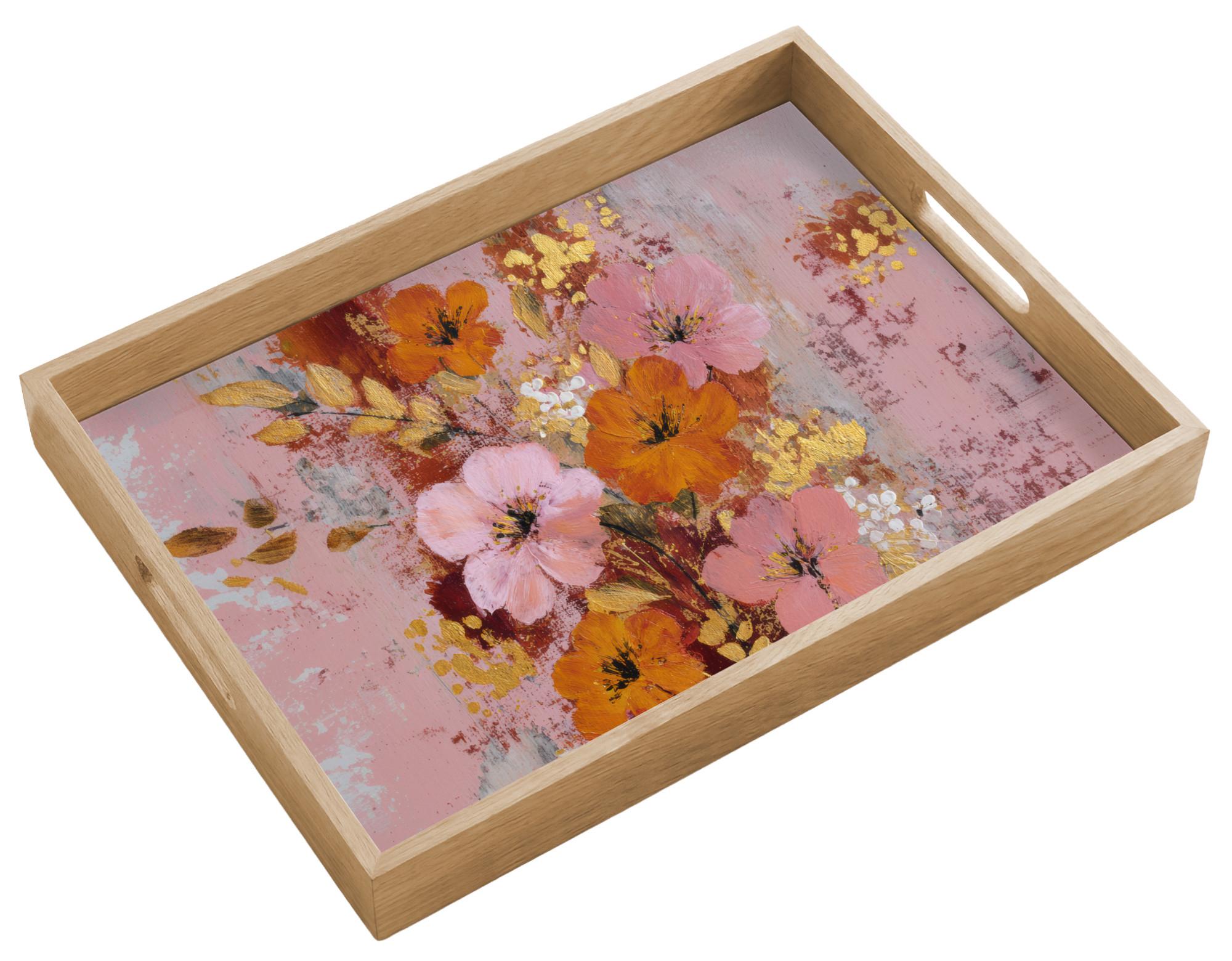 TABLETT Malerei - Blumen - Rustikal - Rosa 50x35 cm - Rosa, Holz (50/5/5cm) - OnlyWow