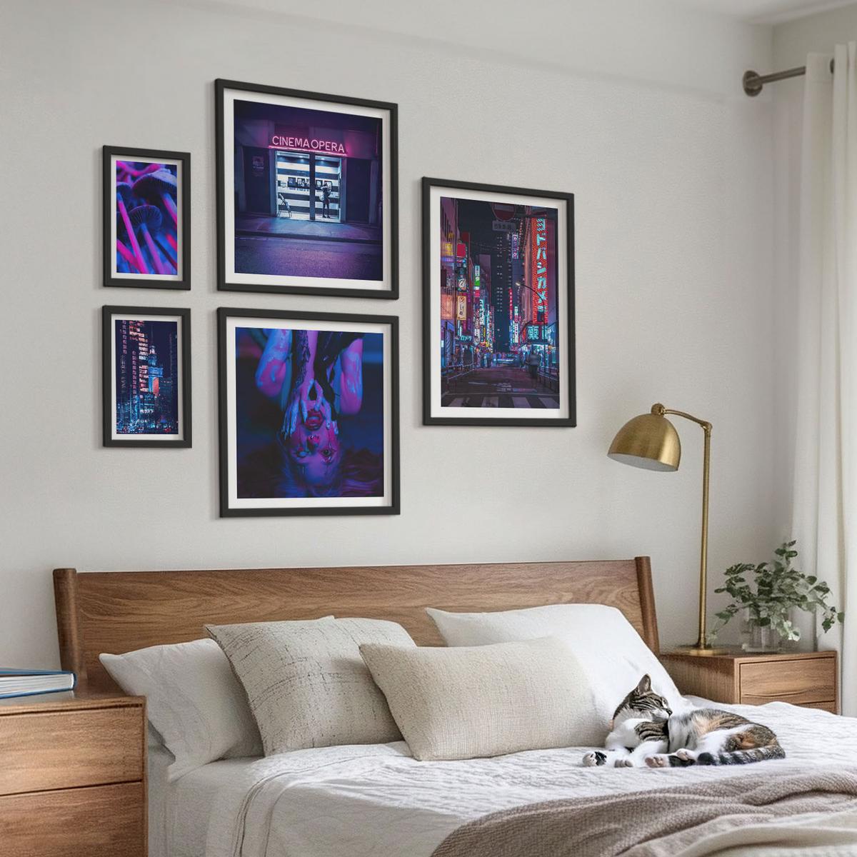 BILDER SET 5er Set - 50x50 cm & 20x30 cm & 40x60 cm Schwarzer Rahmen - Kosmische Sternenlandschaften - Schwarz, Kunststoff (40/60cm) - TULUP