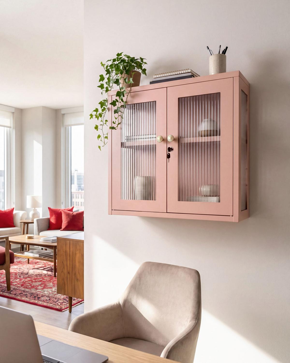 WANDSCHRANK 60 cm Metall Pfirsichrosa Harlyn - Pink, Metall (60/57/18cm) - Beliani