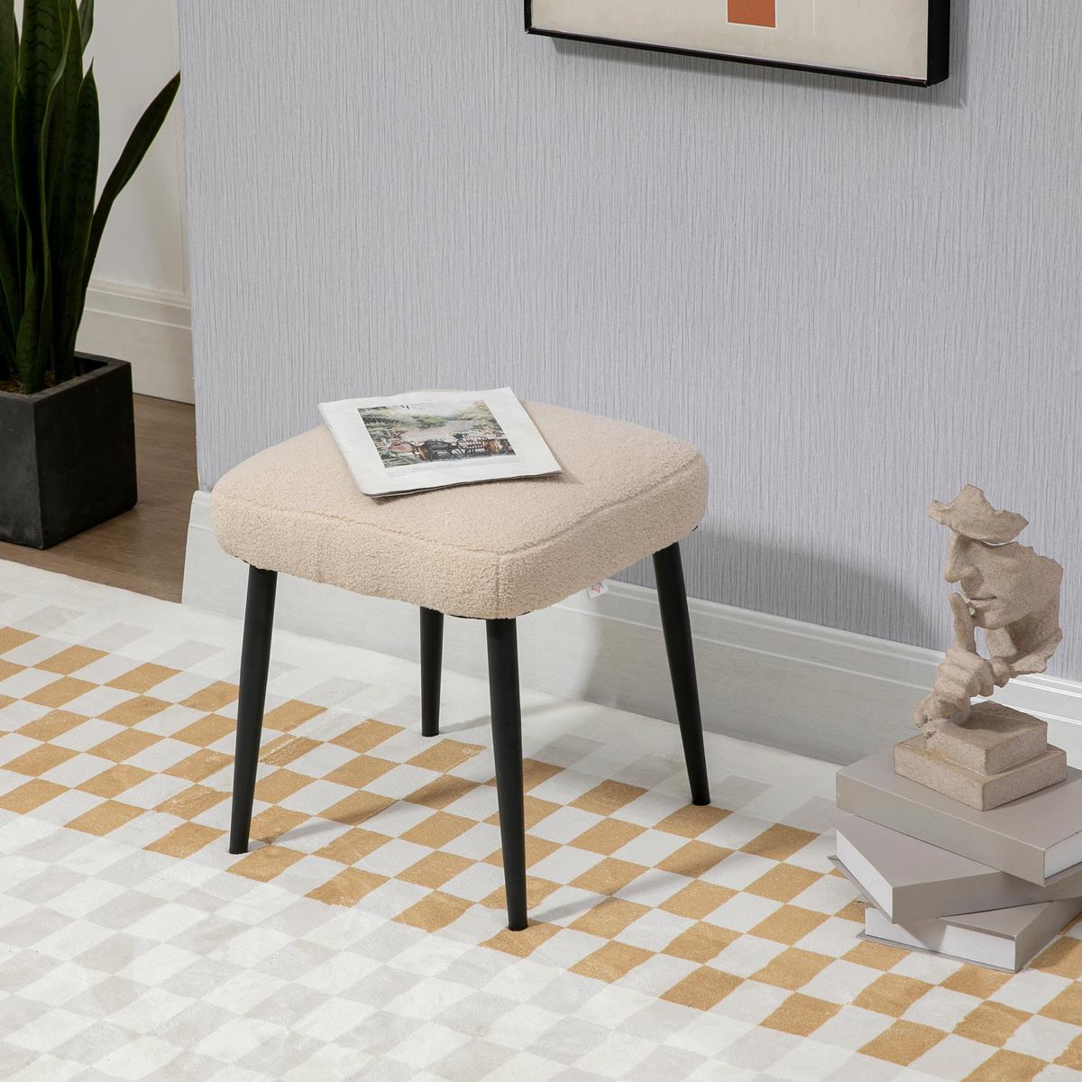 FUSSHOCKER Sitzhocker Quadratischer Schminkhocker mit Kaschmir-Optik, Stahlbeine - Beige, Kunststoff (42/44/42cm) - HOMCOM