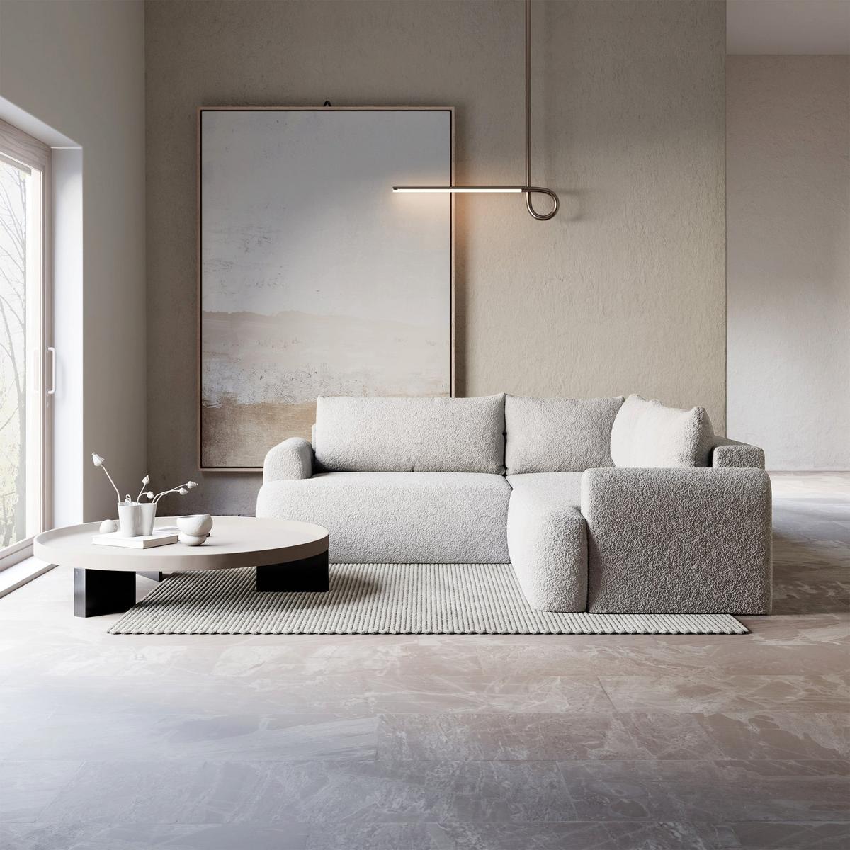 ECKSCHLAFSOFA Ovo HELLGRAUER STOFF universell MIT BETTKASTEN - Hellgrau/Schwarz, Kunststoff/Textil (245/245cm) - Selsey